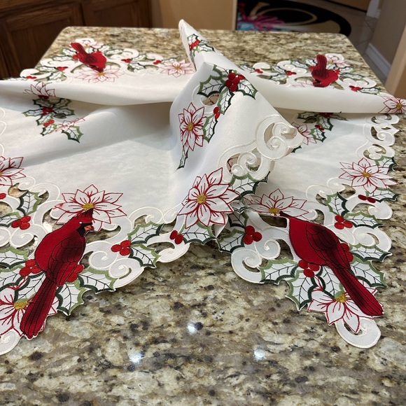 Festive Cardinal Embroidered Tablecloth - Picture 8 of 9